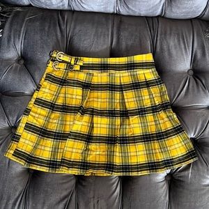 Pleated Plaid Yellow Mini Skirt
